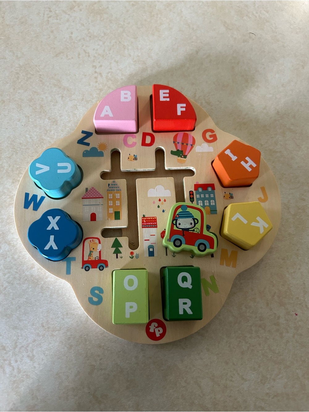 Wooden Alphabet Shape Sorter Puzzle - Multicolor Kids Toy